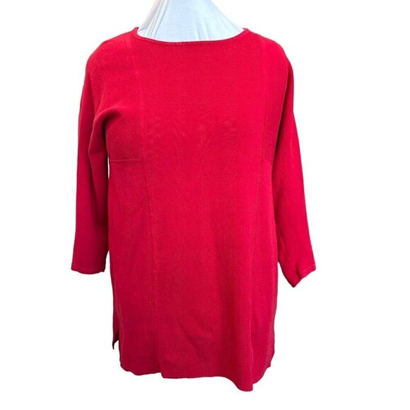 Chico's Red Tunic Top Cotton Women 2 / Large  Round Neck  3/4 sleeves - Picture 1 of 9